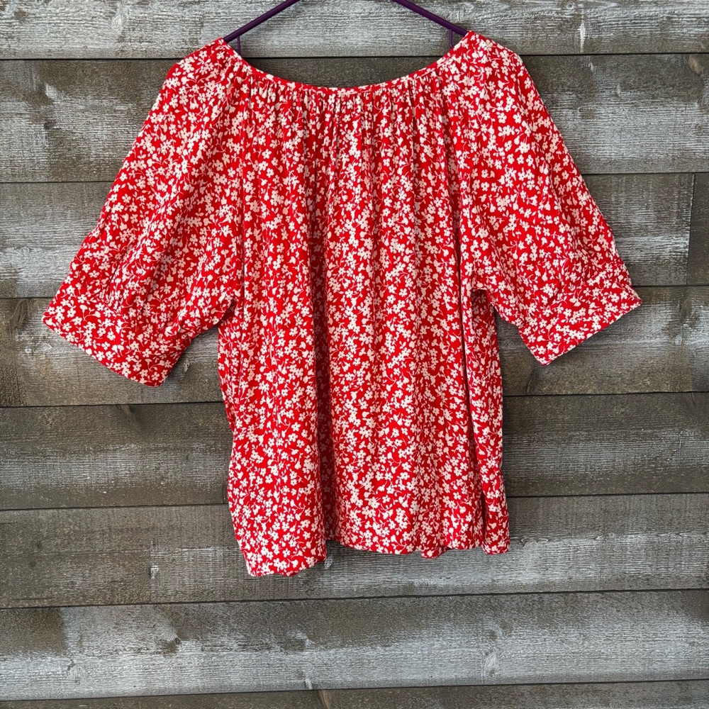 J. Crew Red Floral Peasant Top - Picture 2 of 8